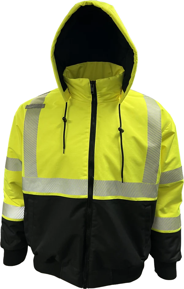 Reflective Apparel - 430-PS-LB Hi-Vis ProDuck™ Safety Bomber Jacket with Breakaway Snap Off Hood