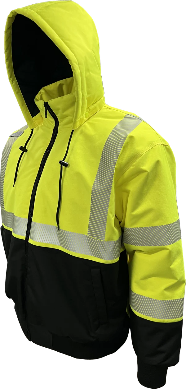 Reflective Apparel - 430-PS-LB Hi-Vis ProDuck™ Safety Bomber Jacket with Breakaway Snap Off Hood