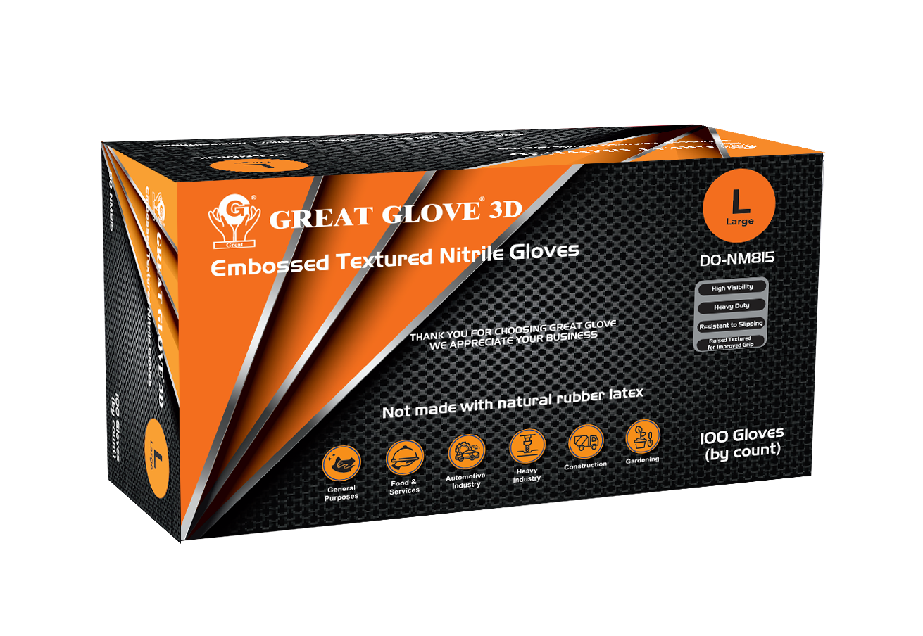 GREAT GLOVE - 3D EMBOSSED TEXTURED - 8 MIL ORANGE NITRILE