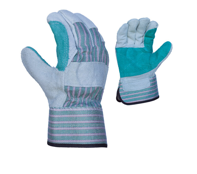 Task Gloves Split Cowhide Double Leather Palm Work Gloves with Rubberized Safety Cuff - Dozen