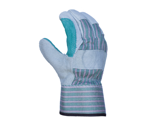 Task Gloves Split Cowhide Double Leather Palm Work Gloves with Rubberized Safety Cuff - Dozen