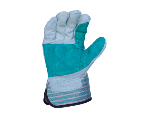 Task Gloves Split Cowhide Double Leather Palm Work Gloves with Rubberized Safety Cuff - Dozen