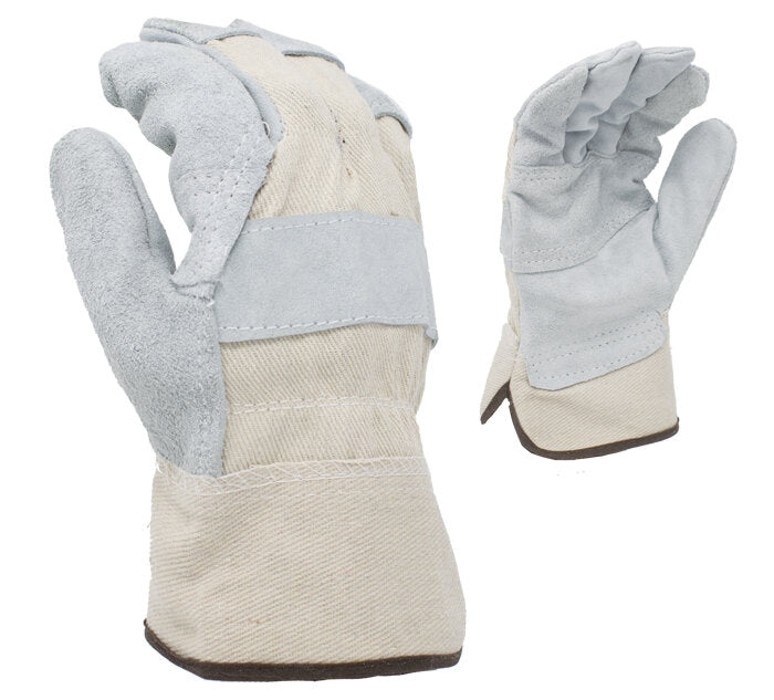 Task Gloves Cowhide Leather Palm, Patch Palm, Wing Thumb, White Canvas back, 2 1/2" Canvas cuff - Dozen