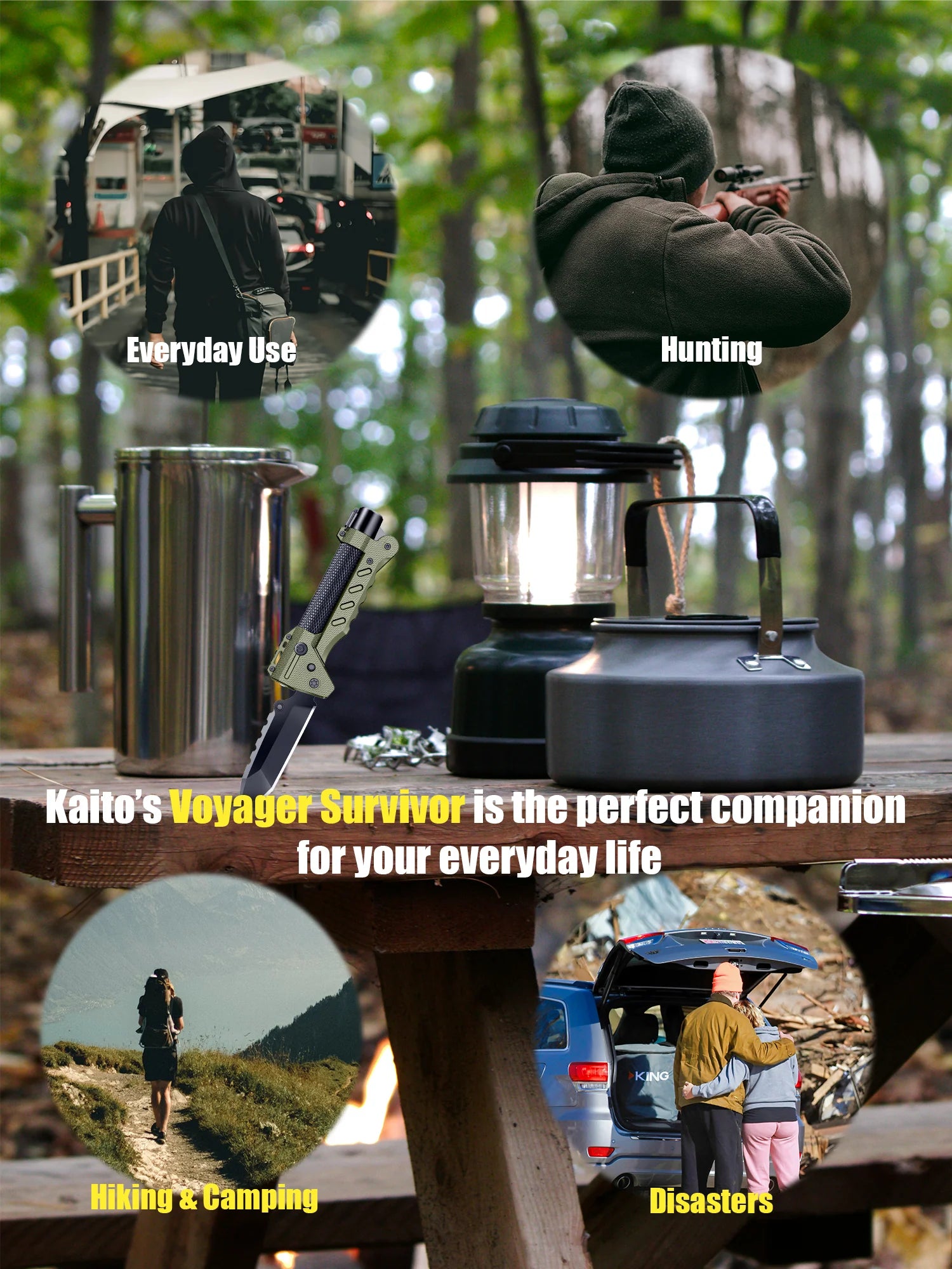 Kaito Voyager Survivor 3” Multifunctional Survival Tool with Crank Dynamo Arc Ignition Fire Starter Waterproof Handle Multi-Tool Design for Camping Emergency Self-Defense