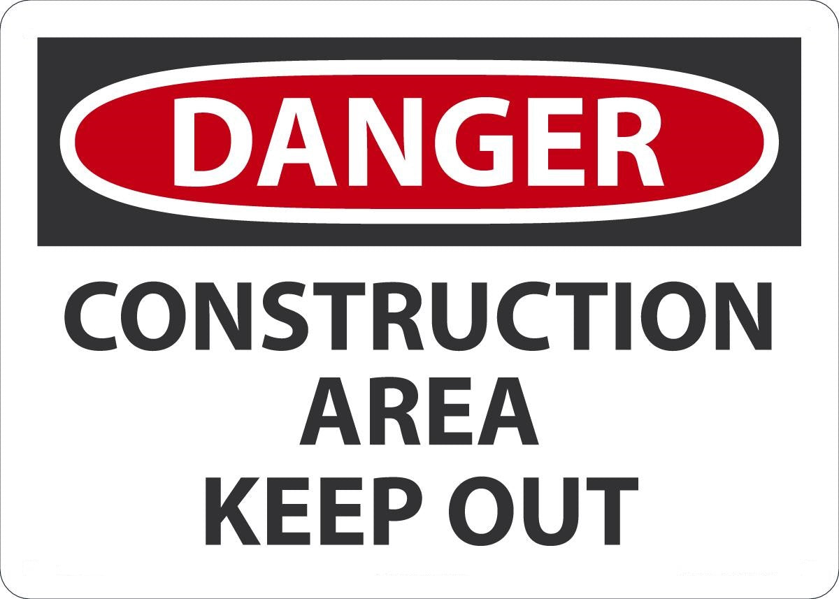 10" X 14" Black, Red And White Aluminum Admittance And Exit Sign "DANGER CONSTRUCTION AREA KEEP OUT"