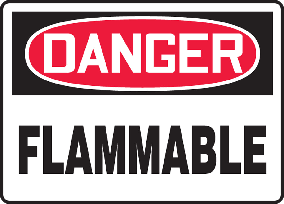 7" X 10" Black, Red And White Adhesive Poly Chemicals And Hazardous Materials Sign "DANGER FLAMMABLE"