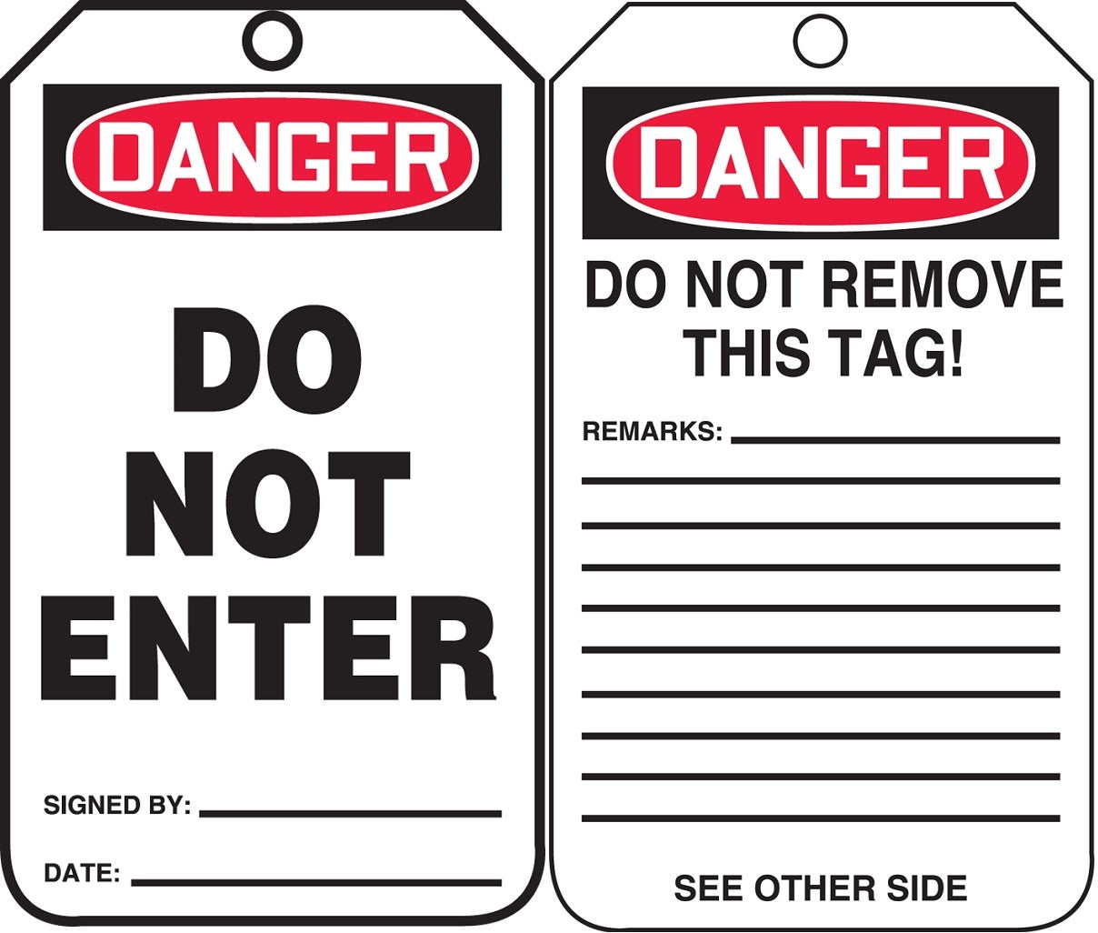 5 3/4" X 3 1/4" Black, Red And White HS-Laminate English Accident Prevention Safety Tag "DANGER DO NOT ENTER" With Pull-Proof Metal Grommeted 3/8" Reinforced Hole,