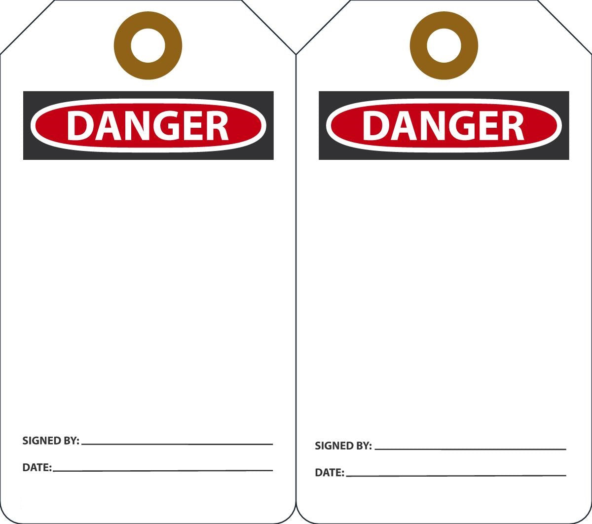 5 3/4" X 3 1/4" Black, Red And White HS-Laminate Accident Prevention Blank Tag "DANGER" With Pull-Proof Metal Grommeted 3/8" Reinforced Hole And OSHA Header