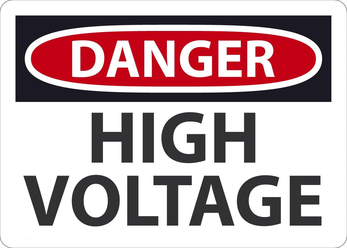 10" X 14" Black, Red And White Adhesive Poly Electrical Sign "DANGER HIGH VOLTAGE"