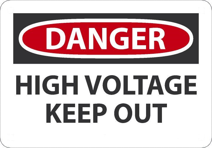 7" X 10" Black, Red And White Aluminum Electrical Sign "DANGER HIGH VOLTAGE KEEP OUT"