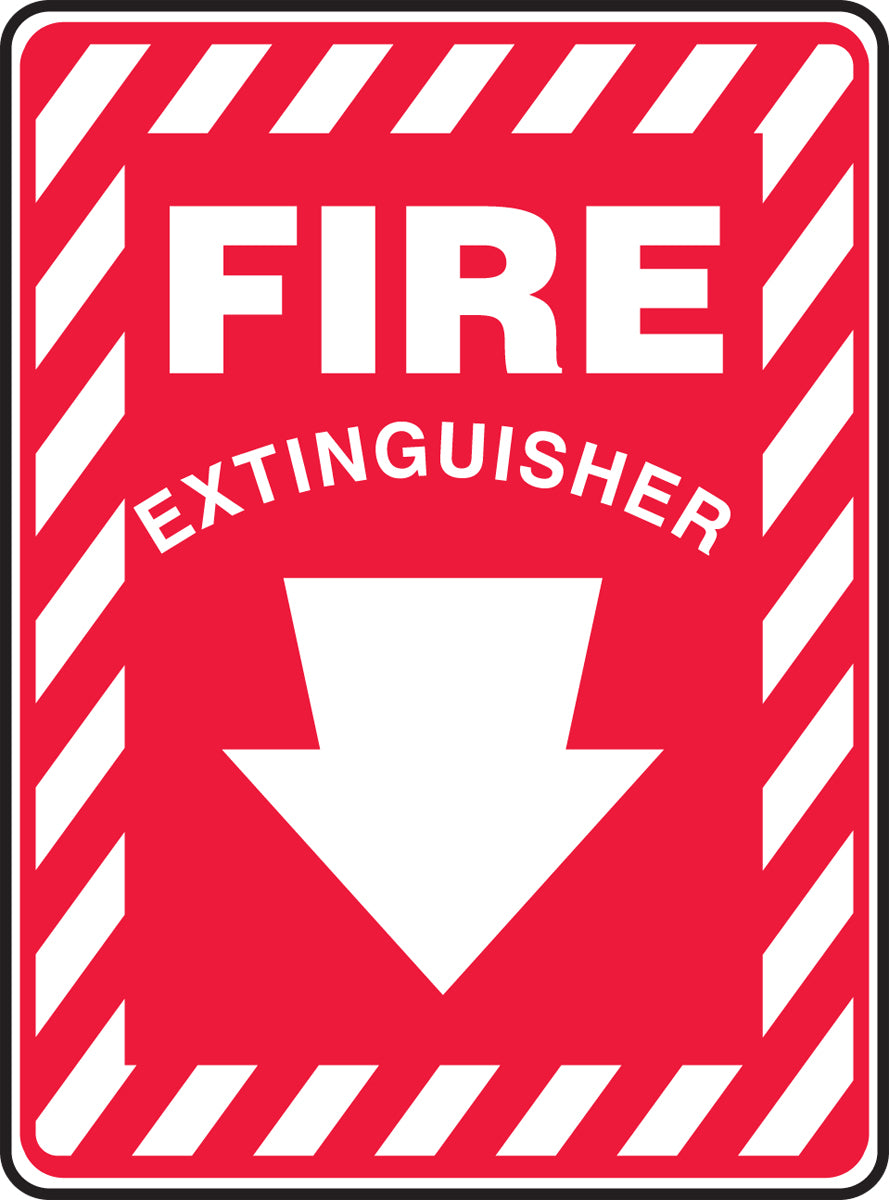 14" X 10" White And Red Plastic Fire And Emergency Sign "FIRE EXTINGUISHER "