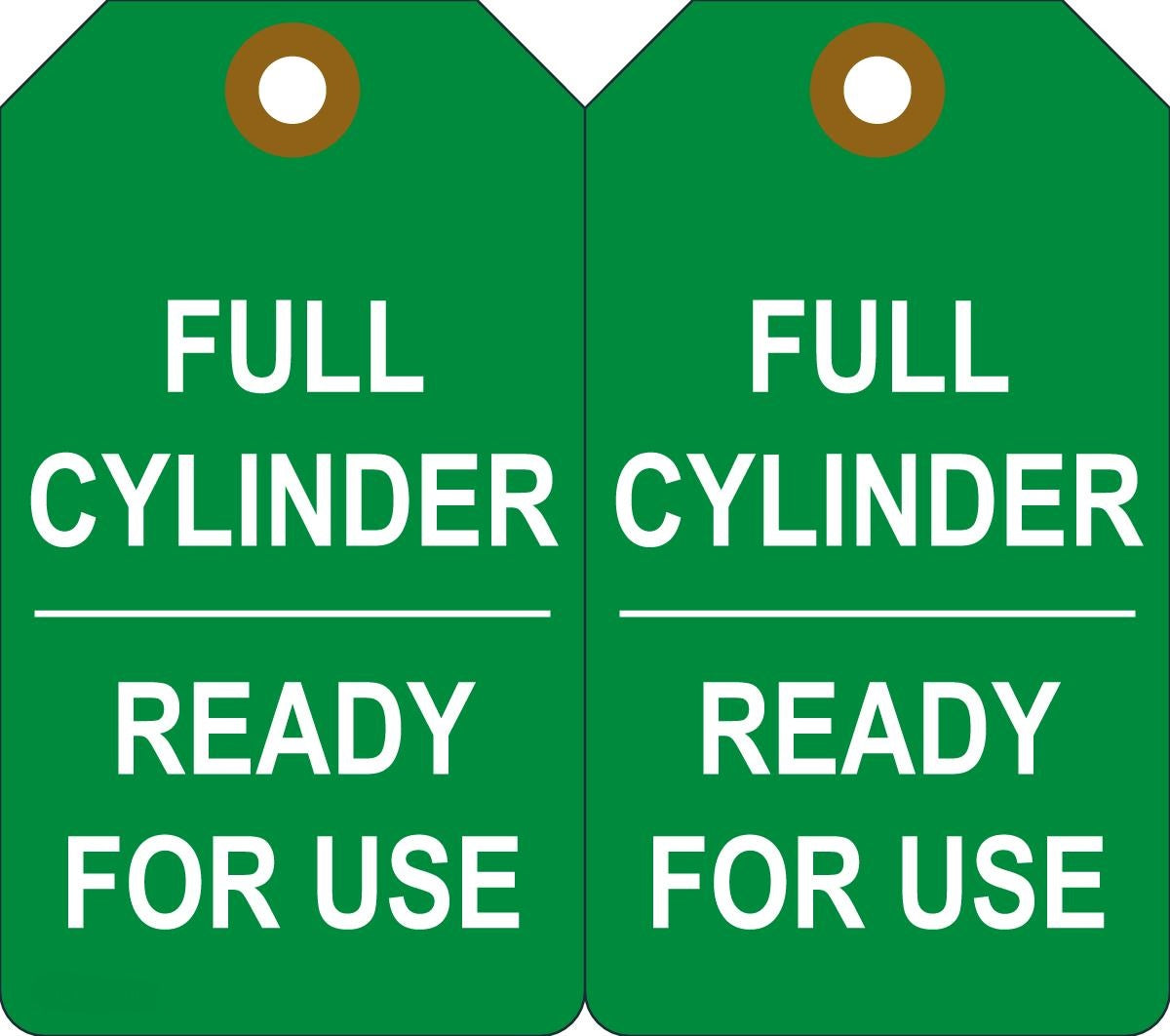 5 3/4" X 3 1/4" White And Green 15 mil RP-Plastic Cylinder Status Tag "FULL CYLINDER READY FOR USE" With Metal Grommeted 3/8" Reinforced Hole