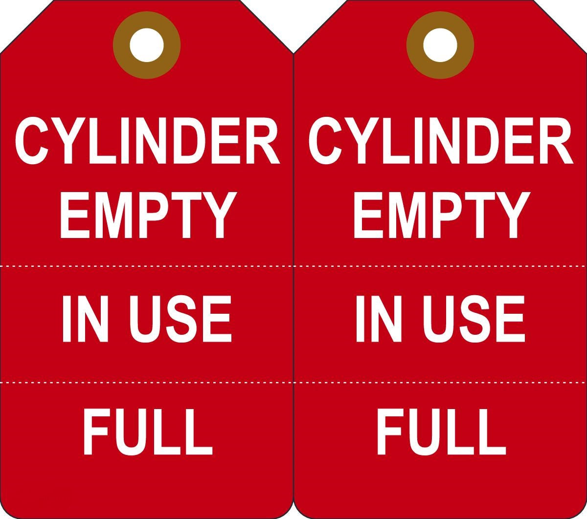 5 3/4" X 3 1/4" White And Red 15 mil RP-Plastic English, Perforated Cylinder Status Tag "CYLINDER EMPTY IN USE/FULL" With Metal Grommeted 3/8" Reinforced Hole