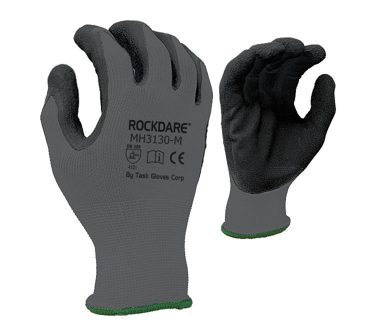 13 Gauge Gray Polyester shell, Black Sandy Foam Nitrile Palm coated - Dozen