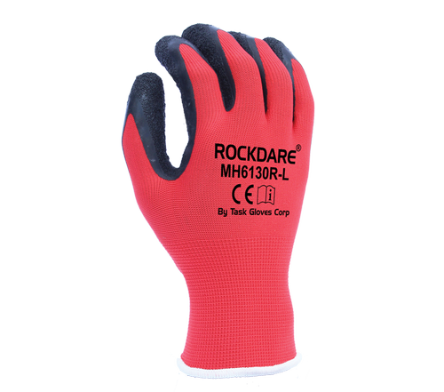 13 Gauge Red Polyester shell, Black Crinkle Latex palm coated - Dozen