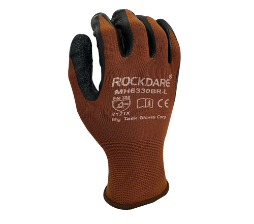 (TSK2004) 13 Gauge Brown Nylon shell, Black Latex palm coated - Dozen