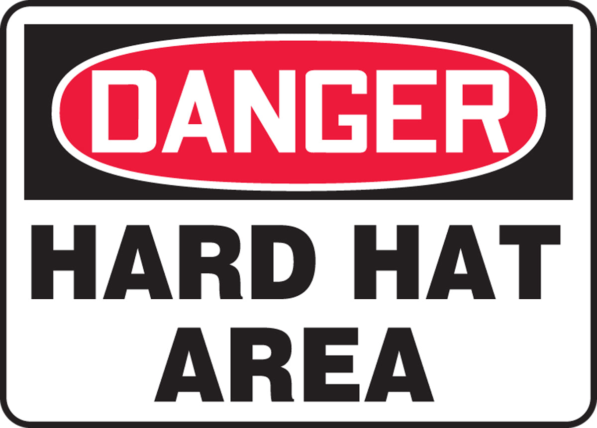 7" X 10" Black, Red And White Plastic PPE Sign "DANGER HARD HAT AREA"