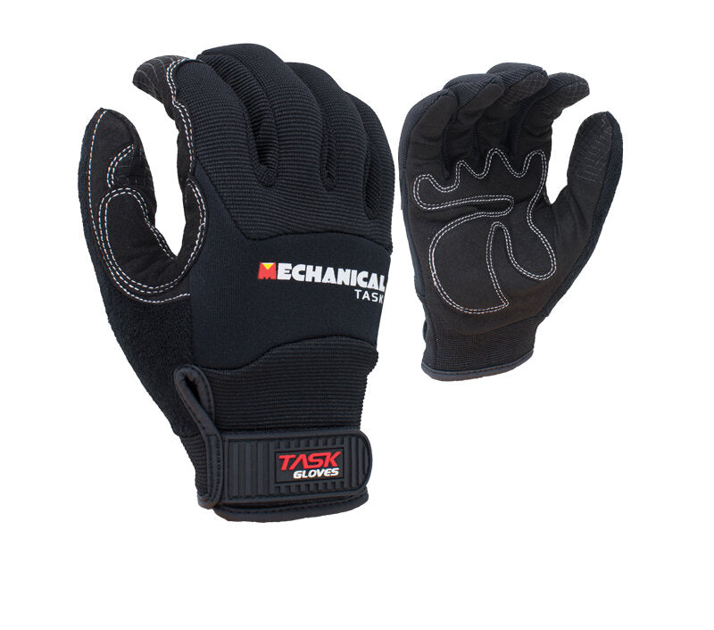 Task Gloves- Black Synthetic Leather, Anti-Vibration Palm Gloves - Dozen