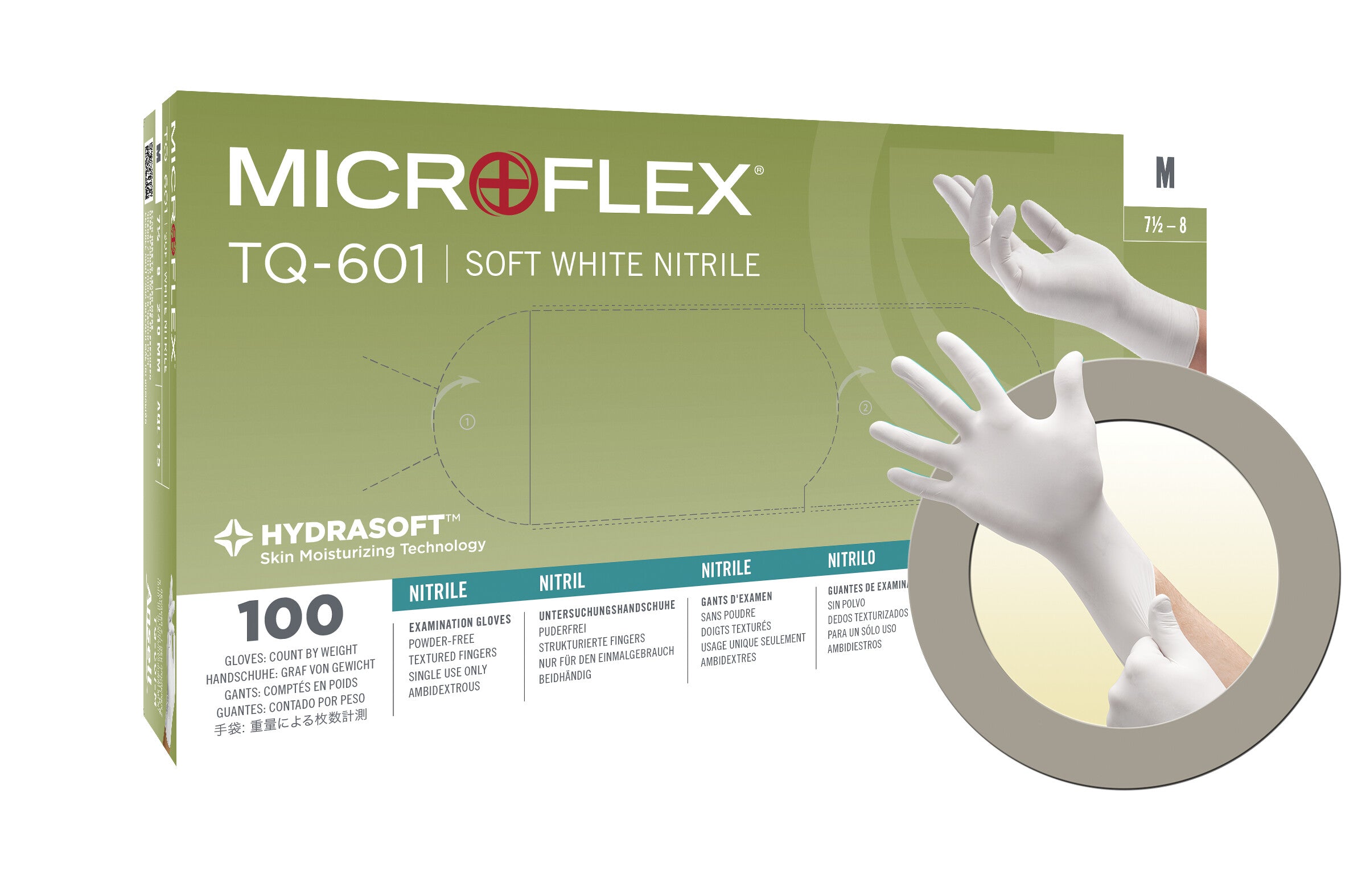 Microflex TQ-601-M Disposable Gloves, Nitrile, M, White, PK100