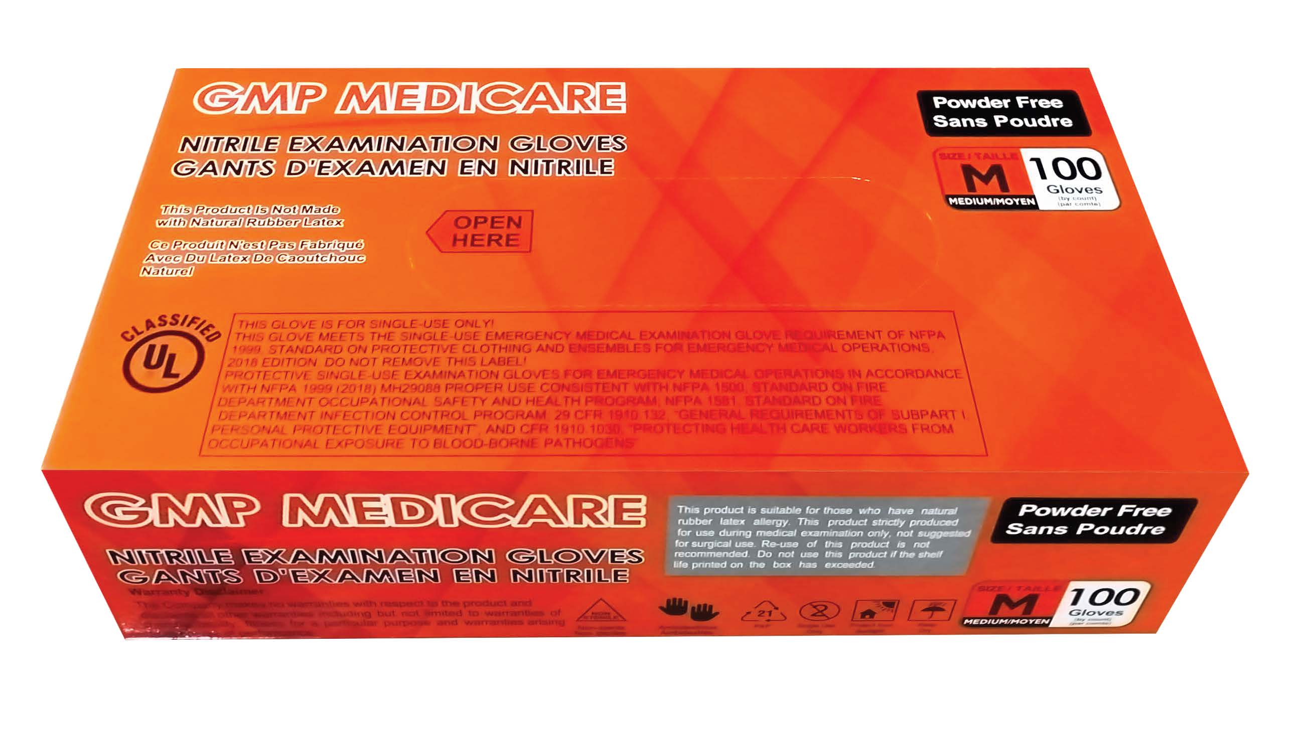 Care On - Nitrile Exam Powder-Free Gloves, ORANGE - Case - NFPA Compliant