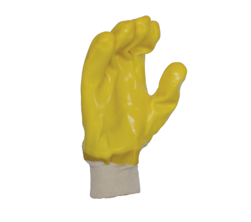 Task Gloves Smooth Finish PVC, Yellow, Single dipped, Jersey lined, Knit wrist - Dozen