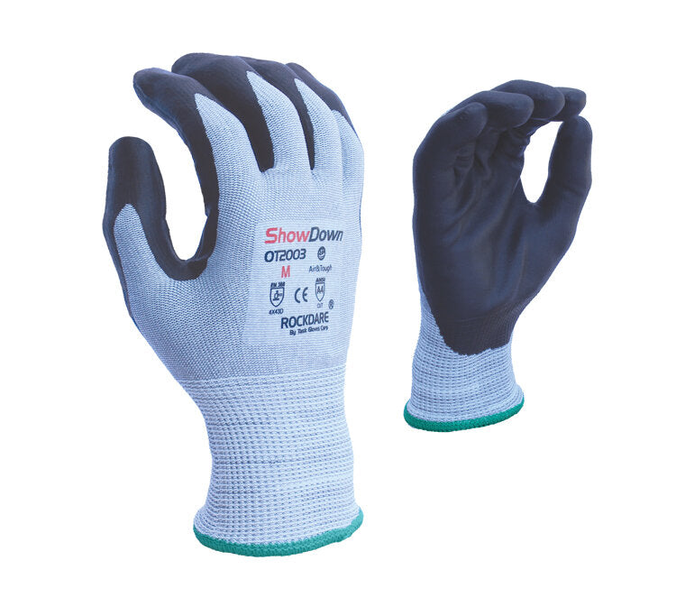 Task Gloves- Water based Polymer palm coated Grey HDPE blended knit work Gloves