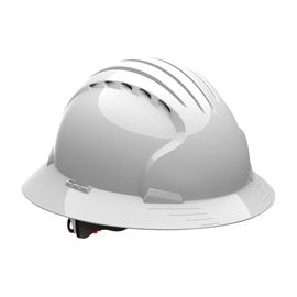 Protective Industrial Products White Evolution® Deluxe 6161 HDPE Non-Vented Full Brim Hard Hat With Wheel Ratchet/6 Point Polyester Suspension