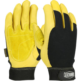 Protective Industrial Products Gold Ironcat® Top Grain Cowhide And Spandex Full Finger Premium Mechanics Gloves With Hook and Loop Cuff