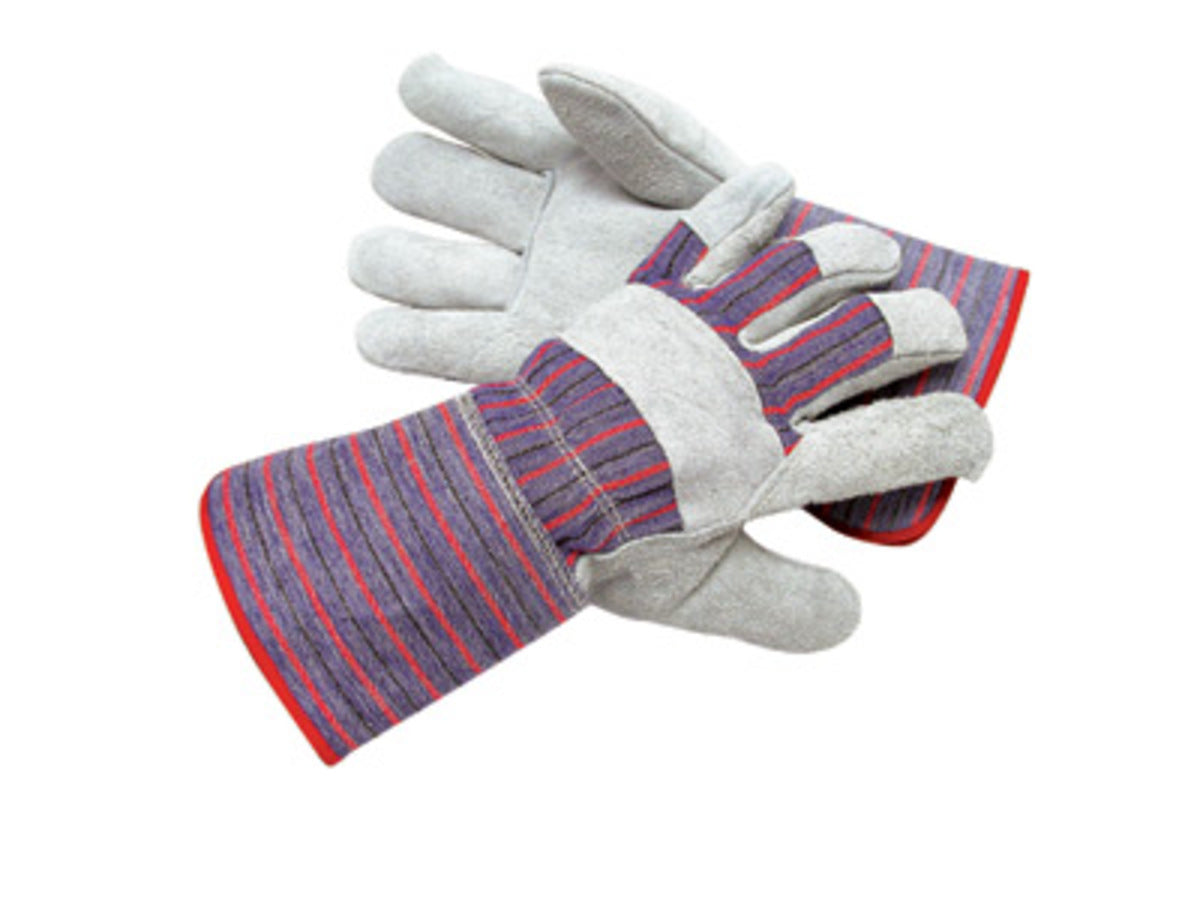 RADNOR™ Large Blue Economy Grade Split Leather Palm Gloves With Canvas Back And Gauntlet Cuff