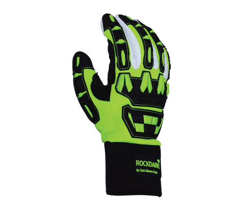 Task Gloves - Hi-Vis Green Spandex back, Cotton Corded Palm, Reinforced Thumb Saddle, Neoprene cuff, TPR back - Dozen