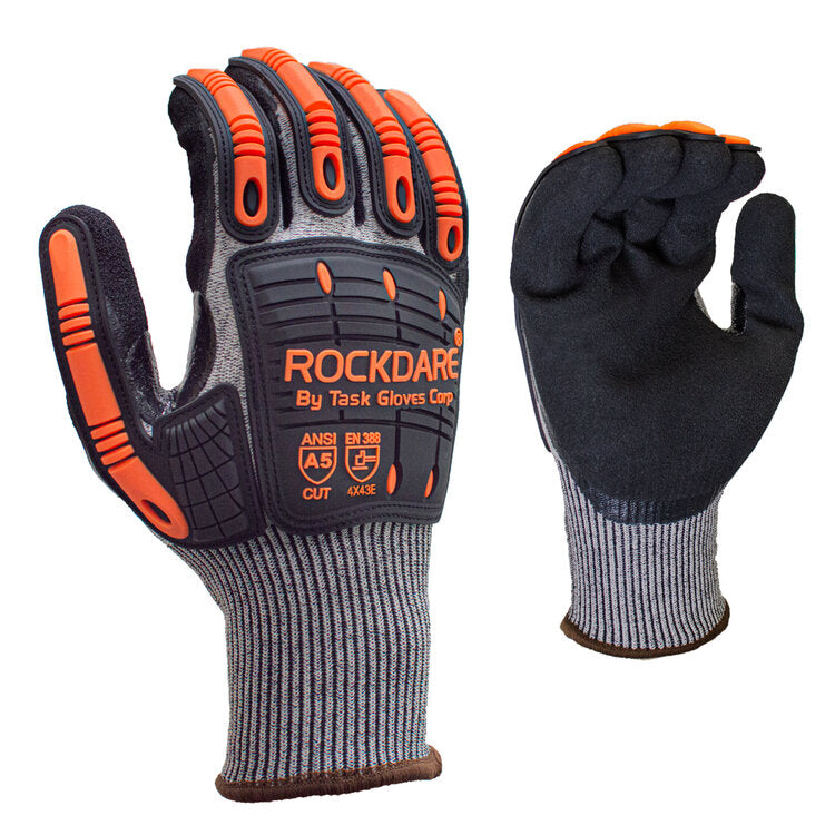 Task Gloves - 13 Gauge Engineered HDPE Shell, Double Dipped Sandy Nitrile Palm with TPR Overlays - Dozen