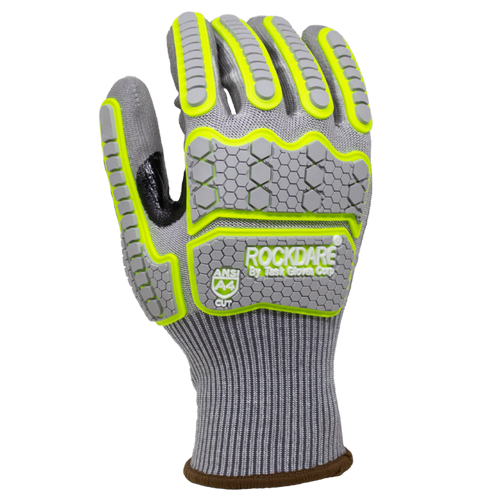 RockDare® - 15G Gray HDPE W/Glass Fiber+Stainless Liner(ANSI CUT A4), Polyurethane Palm Coated Gloves With Thumb Saddle and TPR Back - Dozen