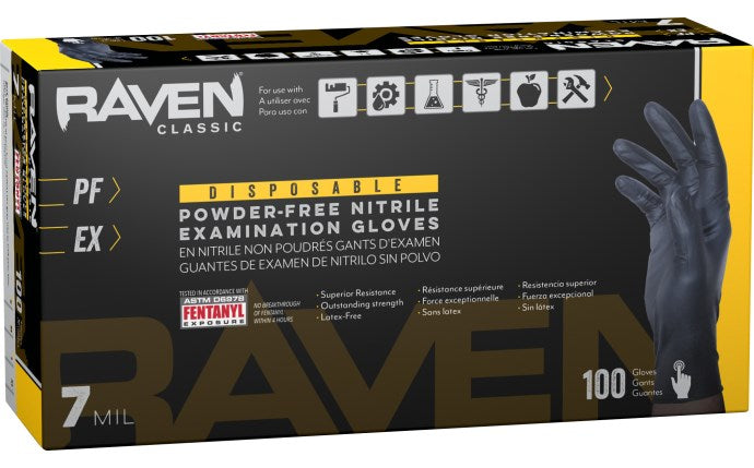 Raven® Mil 1000 Pcs Black Textured Powder-Free Nitrile Exam Grade Di