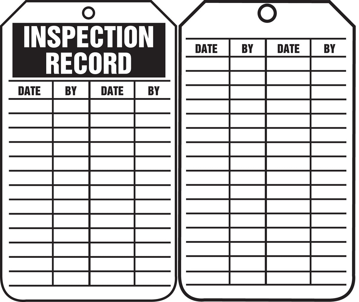 5 3/4" X 3 1/4" Black And White HS-Laminate English Equipment Status Tag "INSPECTION RECORD" With Pull-Proof Metal Grommeted 3/8" Reinforced Hole