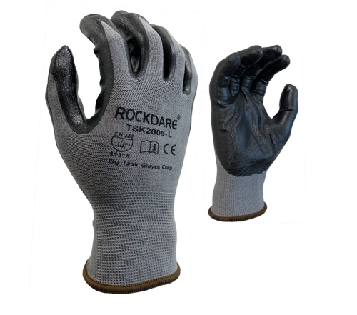 13 Gauge Gray Polyester shell, Black Nitrile palm coated - Dozen