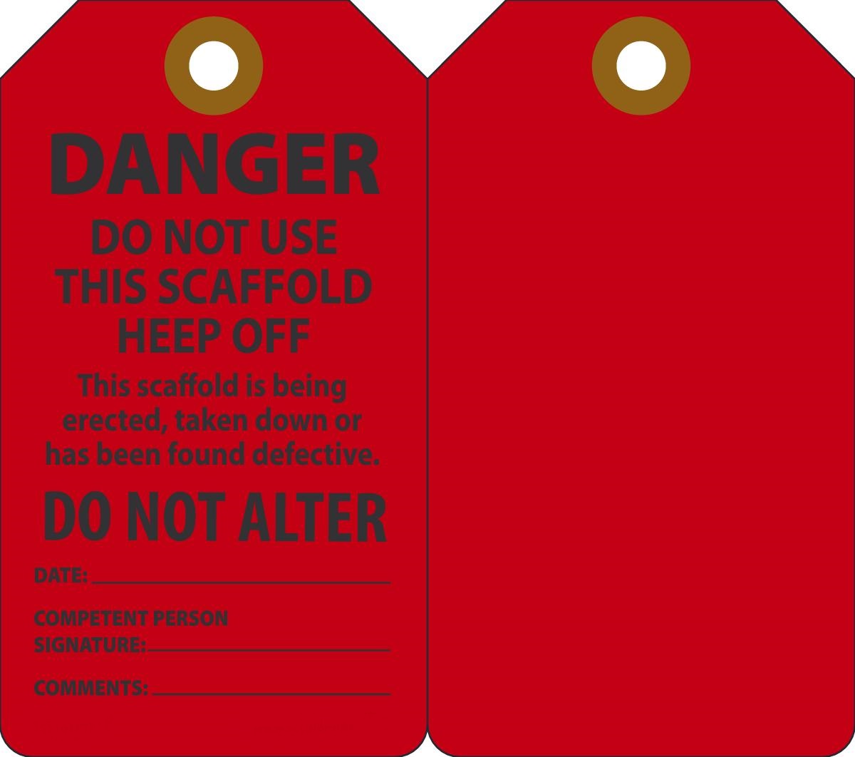 5 3/4" X 3 1/4" Black And Red 15 mil RP-Plastic English Scaffold Status Tag "DANGER DO NOT USE THIS SCAFFOLD KEEP OFF …" With Metal Grommeted 3/8" Reinforced Hole