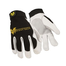 Ansell White, Grey And Black VALEO-V255 Goatskin Leather And Velcro Full Finger Mechanics Gloves With Adjustable Cuff