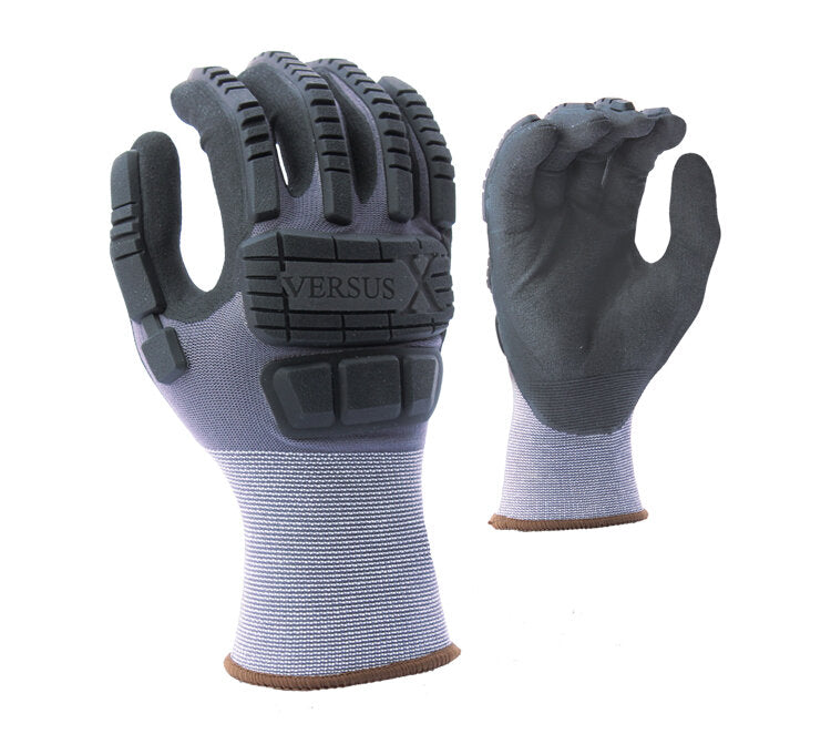 Versus X™ - Black Micro-Foam Nitrile Palm Coated, 15 gauge Hi-Elasticity Gray Nylon/Spandex shell, TPR back- Dozen
