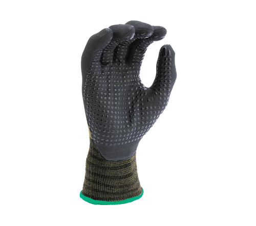 Black Micro-Foam Nitrile palm coated with Nitrile dots, 15G Green Hi-Elasticity Nylon shell - Dozen