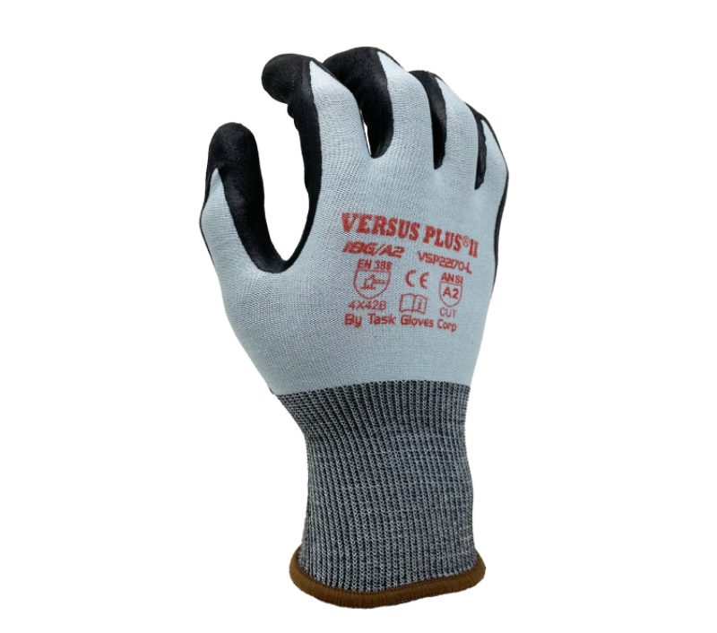 Task Gloves - Versus Plus® - 18 Gauge Blue Turnbull® shell, Black Micro-Foam Nitrile palm coated, ANSI Cut A2 - Dozen