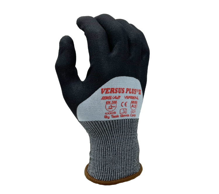 Task Gloves - Versus Plus® - 18 Gauge Blue Turnbull® shell, Black Micro-Foam Nitrile 3/4 coated, ANSI Cut A2 - Dozen