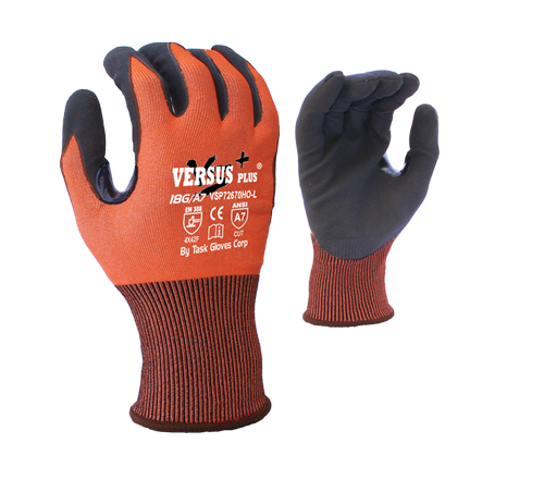 VVersus Plus® - 18G Hi-Vis Orange Falstone® shell, Micro-foam Nitrile palm coated, Reinforced Thumb Crotch, Touchscreen compatible, ANSI A7 - Dozen