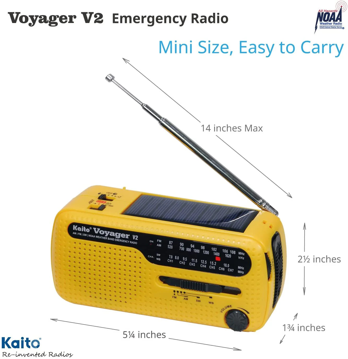 Kaito Voyager V2 Portable Solar / Hand Crank AM/FM, Shortwave & NOAA Weather Emergency Radio with USB Cell Phone Charger & LED Flashlight