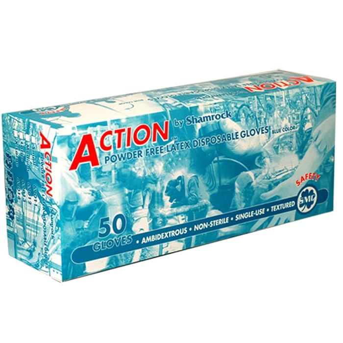 SHAMROCK ACTION 69000 SERIES POWDER FREE INDUSTRIAL LATEX TEXTURED GLOVES 10 MIL LATEX (ASSORTED COLORS BLUE OR BLACK)