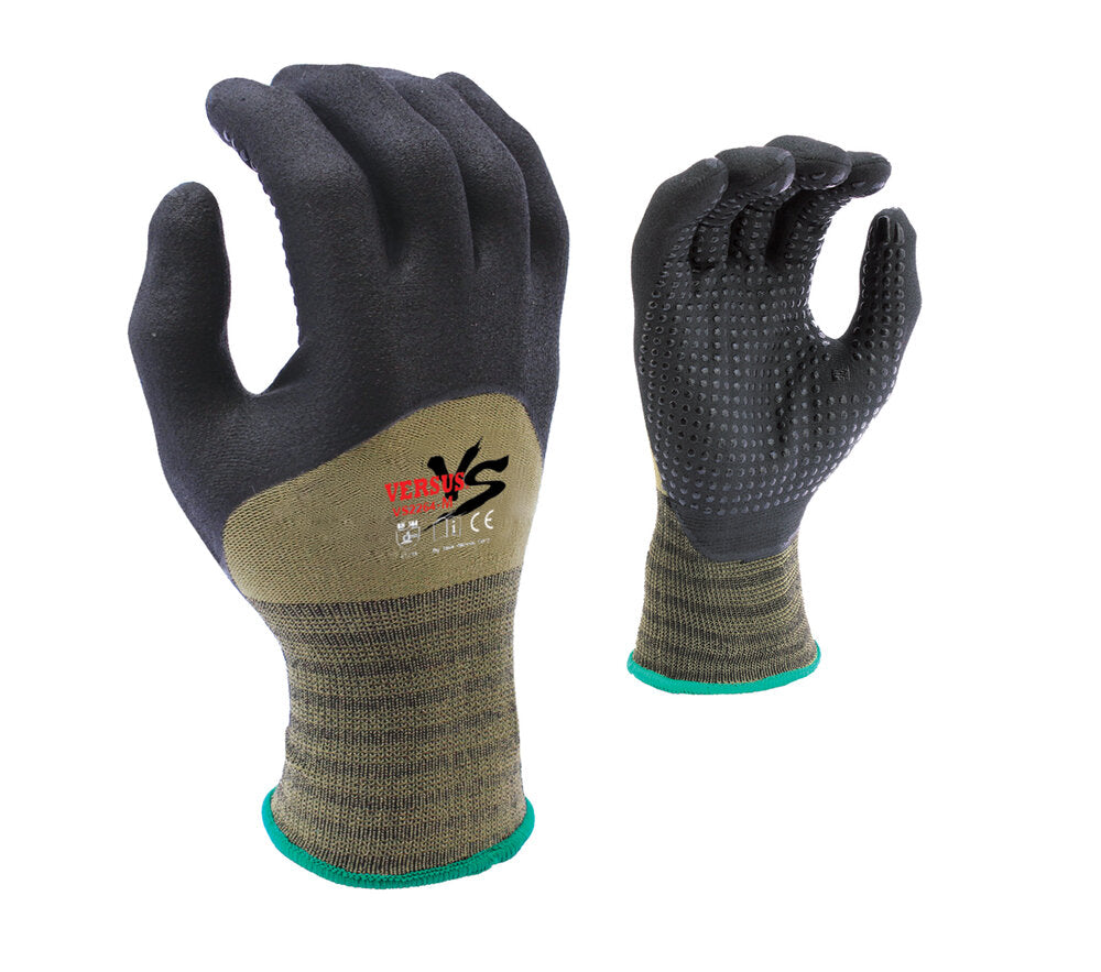 Black Micro-Foam Nitrile Knuckle coated with Nitrile dots, 15G Green Hi-Elasticity Nylon shell - Dozen