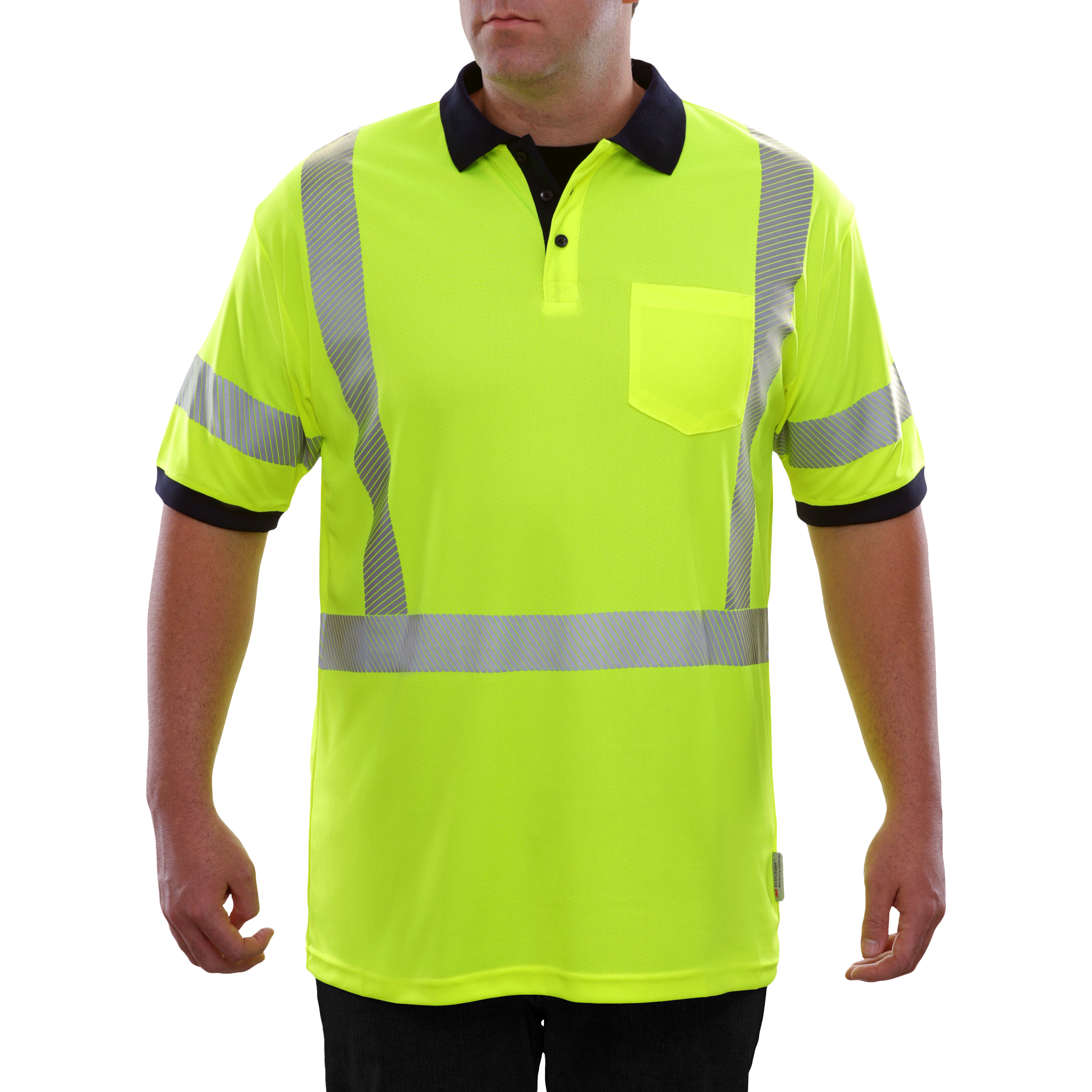 Reflective Apparel High Visibility Polo Shirt Lime-Navy Birdseye Comfort Trim by 3M-eSafety Supplies, Inc