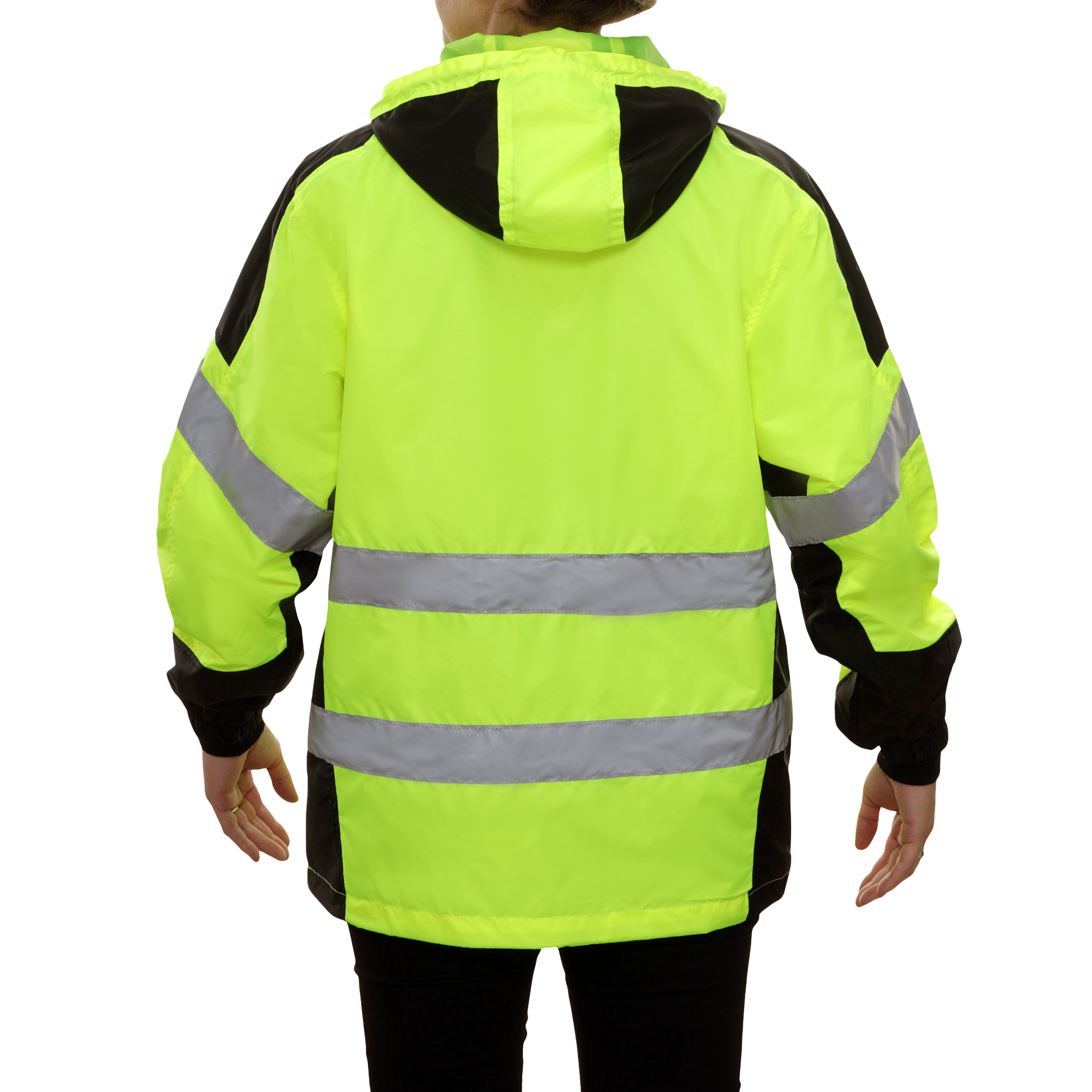 Safety Jacket Hi Vis Hooded Windbreaker Water Resistant 2-Tone-eSafety Supplies, Inc