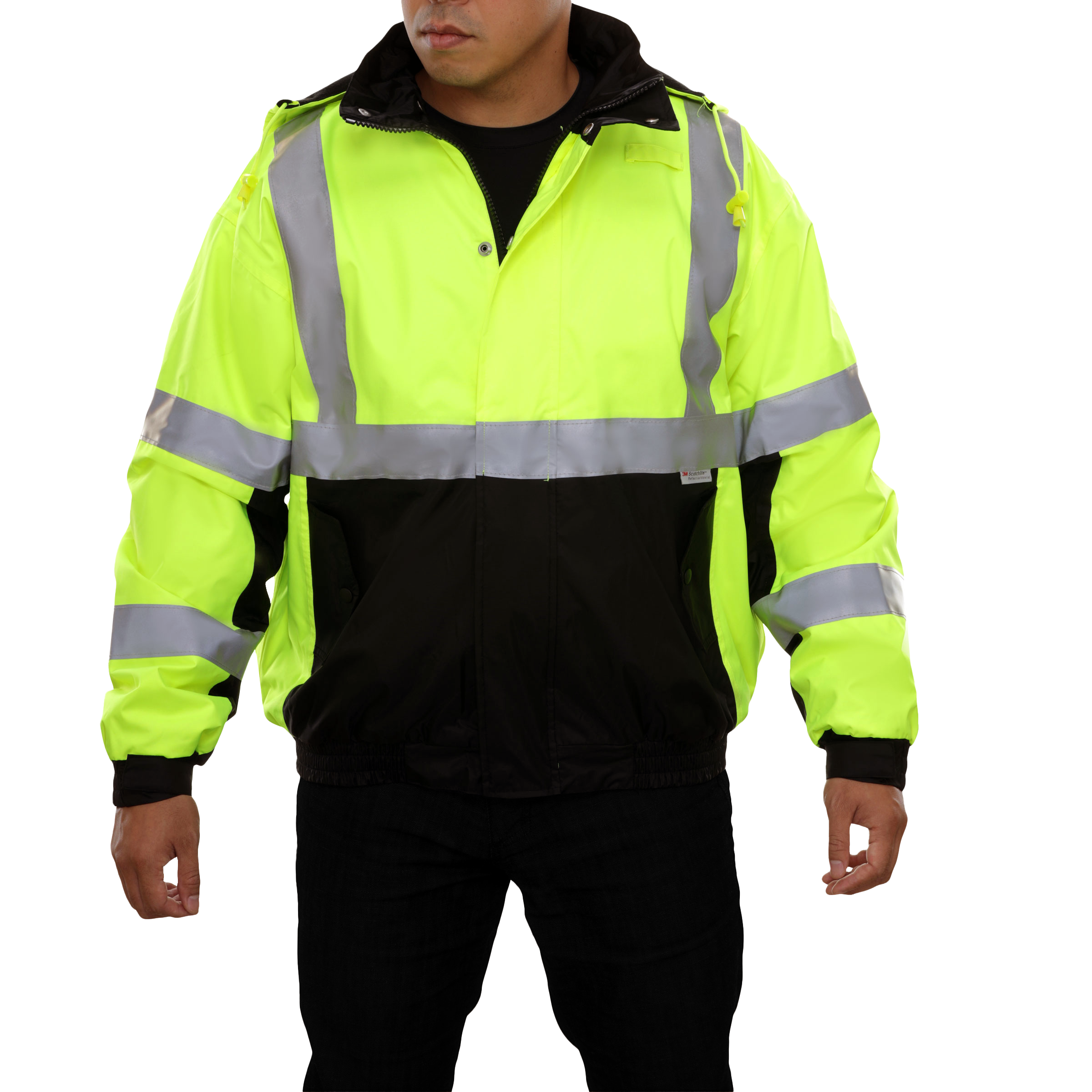 Safety Jacket Hi Vis Bomber Breathable Waterproof Hood Lime 2-Tone-eSafety Supplies, Inc