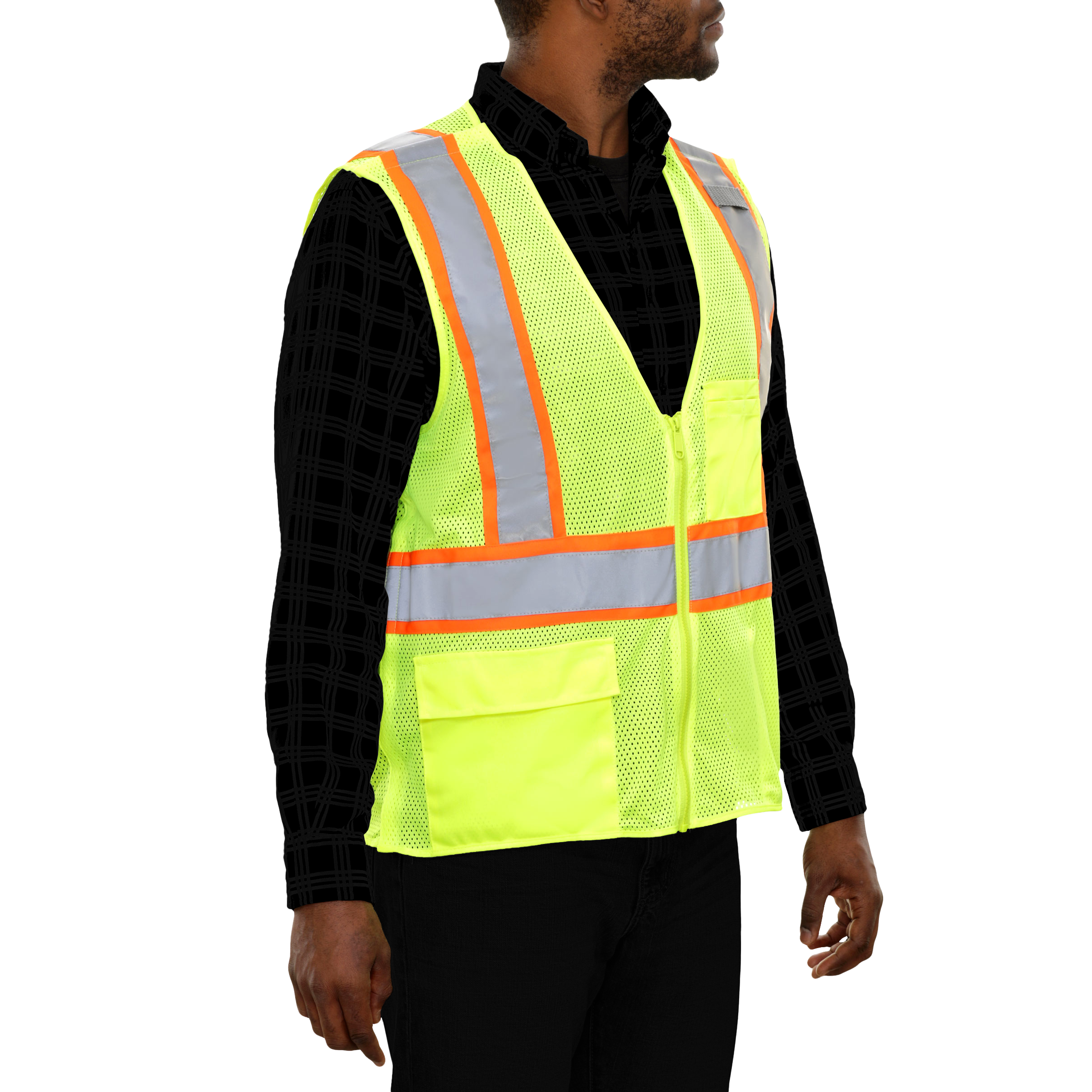 Safety Vest Hi Vis Vest 5pt Breakaway Zip Lime Mesh Contrasting DOT-eSafety Supplies, Inc