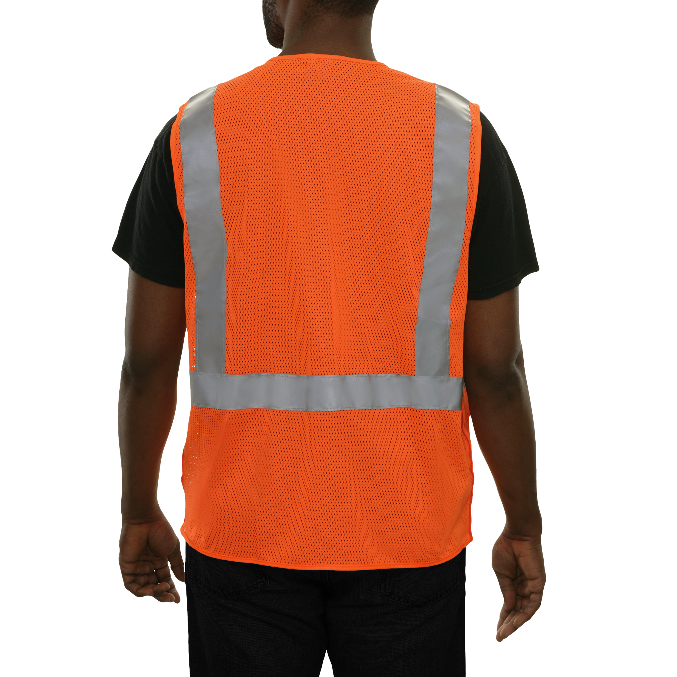 Safety Vest Hi Vis Vest Clear ID Pocket 5pt Breakaway Orange Zip Mesh-eSafety Supplies, Inc
